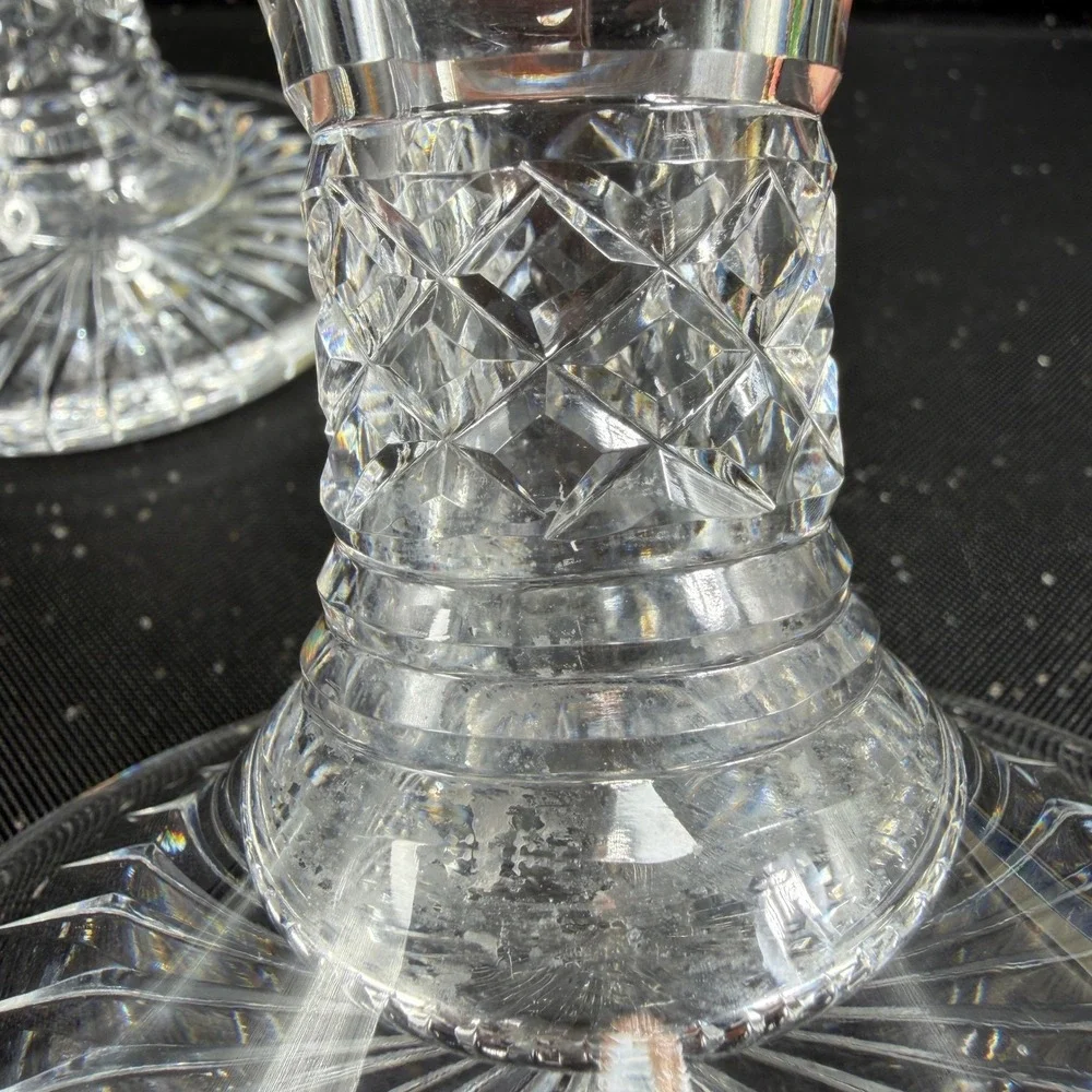 Waterford Crystal Candlestick Pair 4 Inch Cut Glass Candle Holders Thick Heavy